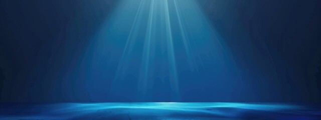 Wall Mural - Blue gradient background with spotlight, glowing light rays and empty space for product presentation on dark blue backdrop vector Illustration or photo