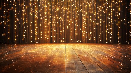 Poster - Glowing lights illuminate a dark wooden stage, creating a festive backdrop.