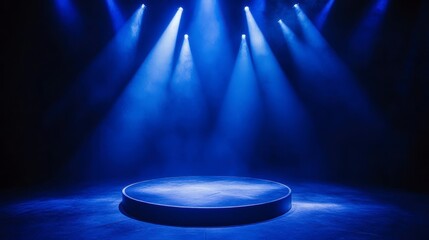 Aufkleber - Empty stage with blue spotlights and smoke. (1)