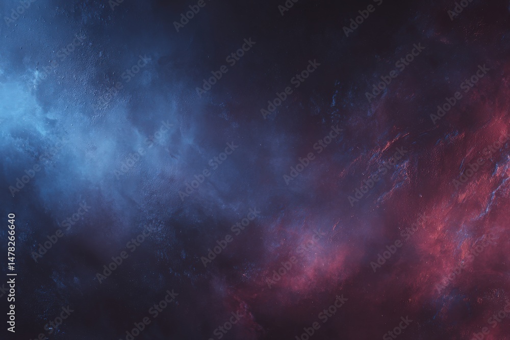 A mesmerizing cosmic backdrop features swirling shades of blue and red against a dark space. The vibrant colors blend seamlessly, evoking feelings of depth and infinity, perfect for creative projects.