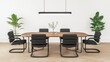 © GASTAN ALVARENDRA ST - Modern minimalist meeting room with wooden table and black chairs.