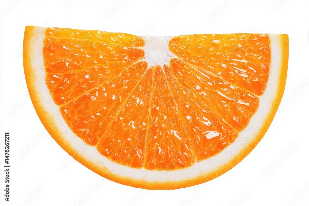 A bright orange slice reveals its juicy segments and vibrant color. This appealing fruit showcases its natural sweetness and is perfect for enhancing dishes or refreshing beverages.