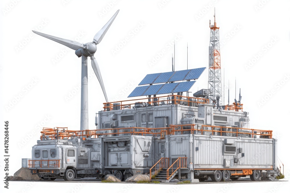 This facility showcases a modern approach to renewable energy, integrating wind turbines and solar panels. Its unique structure includes shipping containers and emphasizes sustainability.