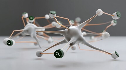 Wall Mural - a conceptual illustration of a neural network diagram intertwines with web search icons representing