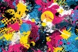© Charoen - graffiti pop art pattern with abstract paint splatters, vibrant CMYK palette, comic book background