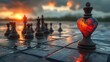 © Dheny - Surreal Chess Game Artwork with Melting Heart and Dramatic Sky Scene