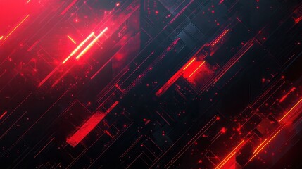 Wall Mural - abstract futuristic digital background with glowing red and orange neon lines and geometric shapes o
