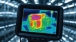 © newlifestock - Thermal camera screen captures heat distribution of hydraulic mechanism motor in industrial setting with detailed temperature variations visible