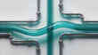 © newlifestock - Hydraulic mechanism with metal pipe and transparent tube crossing each other in clean industrial setup with smooth fluid flow