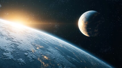 Wall Mural - a planet casting a long shadow in space