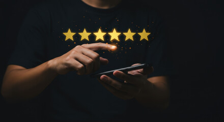 Wall Mural - five-star feedback: boost your business with mobile reviews & top customer ratings for success