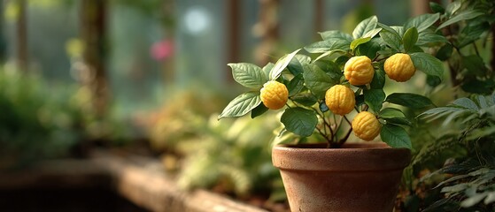 Citrus in sunlight lemon tree in pot