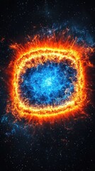 Wall Mural - Dramatic space nebula art with fiery orange ring and blue center against a starry backdrop cosmic artwork