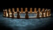 © Phoneutria - Community Gathering: A visual metaphor of unity, collaboration, and interconnectedness unfolds, featuring wooden figures arranged in a perfect circle on a textured surface.