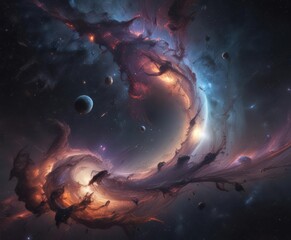 Wall Mural - Vast cosmic expanse, swirling nebulae, distant galaxies ,  black hole,  stars,  astronomical