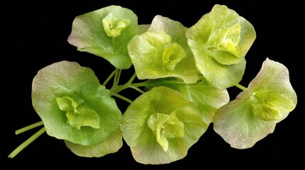 Poster - Close up of green flowers on black background studio shot of leafy blooms nature photography