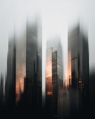 Poster - Abstract cityscape with blurred motion of skyscrapers at dusk in urban setting architectural skyline