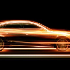 Aufkleber - Car in motion with light trails against black background side angle automotive transport speed