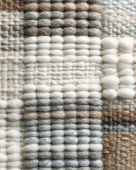 Fototapete - Close up of textured wool rug in neutral colors showing woven pattern and soft pile from above