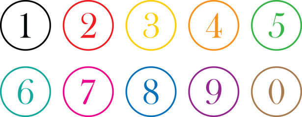 Poster - simple coloring numbers icon with coloring outline circle. from 0 to 9. vector illustration.