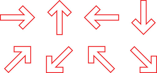 Poster - set of red different direction outline arrow vector illustration.