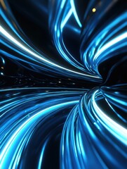 Wall Mural - abstract blue light streaks flowing in a dark tunnel perspective creating a modern futuristic digita