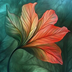 Wall Mural - artistic rendering of a single leaf, vibrant gradients, close up, abstract botanical illustration, s