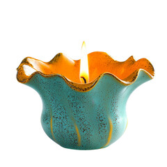 Aufkleber - decorative candle in vibrant turquoise and orange holder, featuring unique ruffled design. warm glow of flame creates cozy atmosphere, perfect for relaxation
