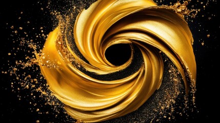 Wall Mural - golden swirl on black background abstract art with glitter particles studio shot close up elegant de
