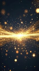 Wall Mural - golden light streaks and bokeh particles explode from center in abstract space background glittering