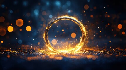 Canvas Print - golden ring sparkles abstract background festive design with bokeh lights and glittering particles c