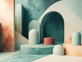 Serene geometry showcases soft palettes with arches and minimalistic shapes