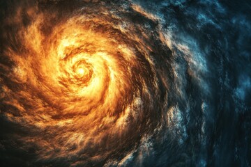 Wall Mural - fiery vortex swirling abstract digital art with golden light and dark blue textures from above