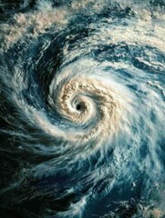 Wall Mural - Aerial View of a Massive Hurricane Swirling Over the Ocean in a Dramatic Weather Event from Space Perspective