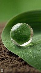 Poster - Eco-Innovative Sustainability Vision Translucent Crystal Sphere on Verdant Leaf, Capturing Climate Techs Regenerative Future in Micro-Ecosystem Imagery