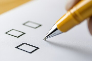 Fototapete - Precision Quality Assurance Minimalist Compliance Verification with Sleek Yellow Pen - Modern Business Efficiency and Professional Standards Optimization