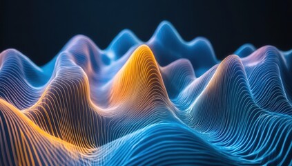 Wall Mural - Abstract wavy lines forming a landscape of peaks and valleys.  Dynamic interplay of colors and shapes