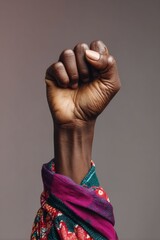 Poster - Intersectional Empowerment Textured Bold Raised Fist in Vibrant Ethnic Textile - Gen Z Social Justice and Activist Storytelling in High-Resolution Visual Narrative