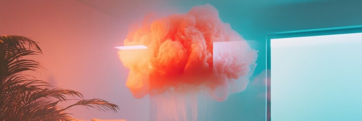 Fototapete - Surreal Cloud Sculpture Dreamy Digital Art Installation Exploring Ethereal Color Transitions and Immersive Spatial Design for Contemporary Creative Experiences