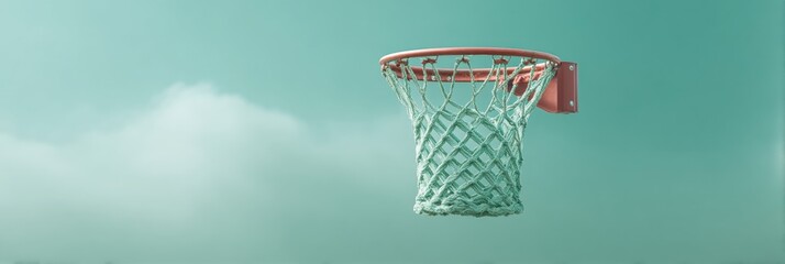 Aufkleber - Minimalist Urban Sports Aesthetic Suspended Basketball Hoop in Serene Teal Landscape - Contemporary Athletic Motivation and Design Inspiration