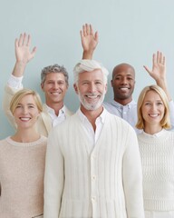 Poster - Inclusive Workplace Momentum Diverse Multigenerational Team Celebrating Success with Elevated Energy, Collaborative Spirit and Authentic Corporate Empowerment