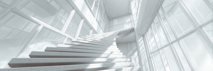 Aufkleber - Minimalist Architectural Ascension Futuristic White Geometric Staircase Visualizing Progressive Innovation, Digital Transformation and Strategic Business Growth
