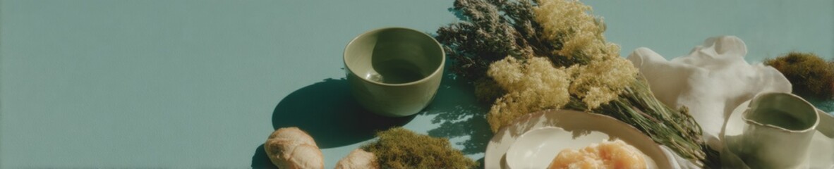 Aufkleber - Minimalist Zen Wellness Soft-Toned Natural Clay Ceramics with Dried Botanicals - Mindful Aesthetic for Holistic Lifestyle Content Creation