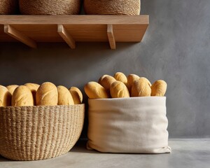Poster - Rustic Artisan Bread Styling Minimalist Handcrafted Bakery Essentials with Woven Texture - Sustainable Small Business Aesthetic and Culinary Wellness Inspiration