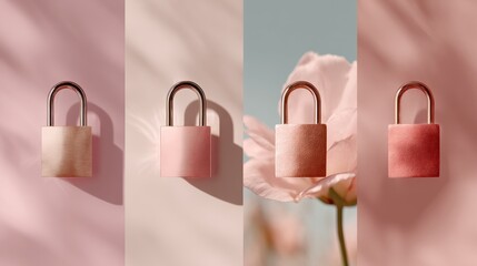 Leinwandbilder - Soft Gradient Cybersecurity Aesthetic Minimalist Padlock Icon Series in Blush Tones - Digital Protection Design for Modern UI Experience