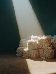 Poster - Circular Economy Visualization Compressed Plastic Waste Bales in Dramatic Light - Sustainable Recycling Innovation for Environmental Awareness Campaigns