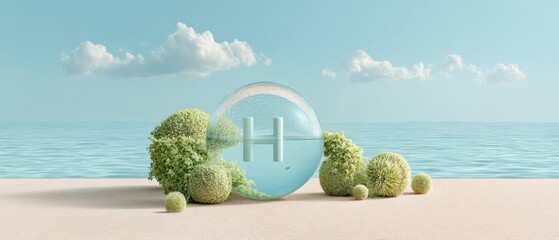 Poster - Ethereal Hydrogen Future Minimalist H2 Ecosystem Visualization with Biomorphic Design, Sustainable Innovation for Clean Energy Branding