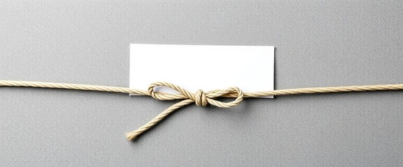 Wall Mural - White paper sheet tied to gray background rope, blank for notes, stationery, white