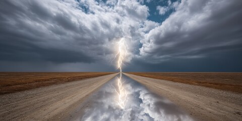 Fototapete - Climate Crisis Visual Poetry Apocalyptic Landscape Reveals Elemental Power - Dramatic Storm Chasing Narrative in Ultra-High Resolution Climate Communication