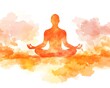 © Arii - Silhouette of a person meditating amidst orange and peach watercolor clouds